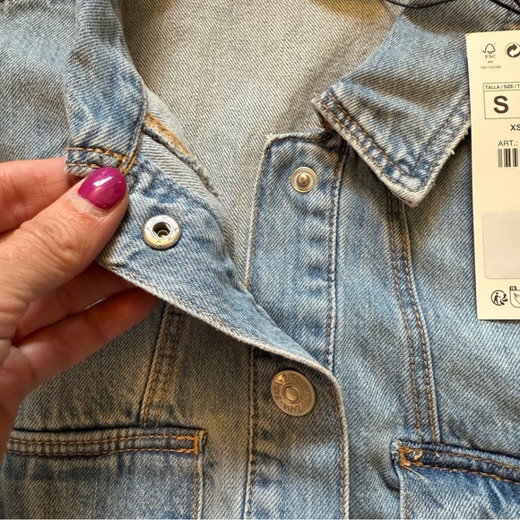 NWT Zara Denim Sleeves Dress Cowboy Snap Up Collared Concert SZ Small - Picture 7 of 11